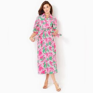EUC Lilly Pulitzer Amrita Sleeve Cotton Shirt Dress Worth A Look Pink sz 6